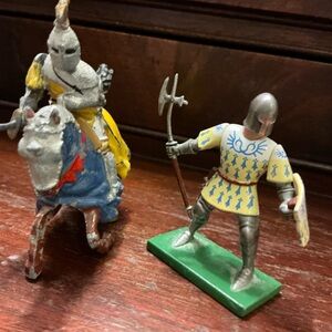 Medieval Knight Toy Metal Set with Horse - Silver, Yellow, Blue